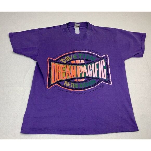 Vintage 90s Ocean Pacific T-Shirt Purple OP Surf Beach Single Stitch - Picture 1 of 7
